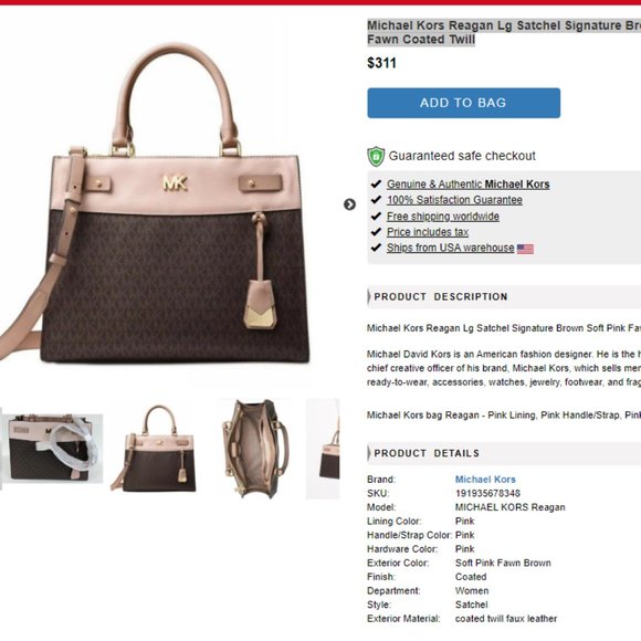 Michael Kors Handbags - Michael Kors Reagan Large Satchel Signature Brown Soft Pink Fawn Coated Twill